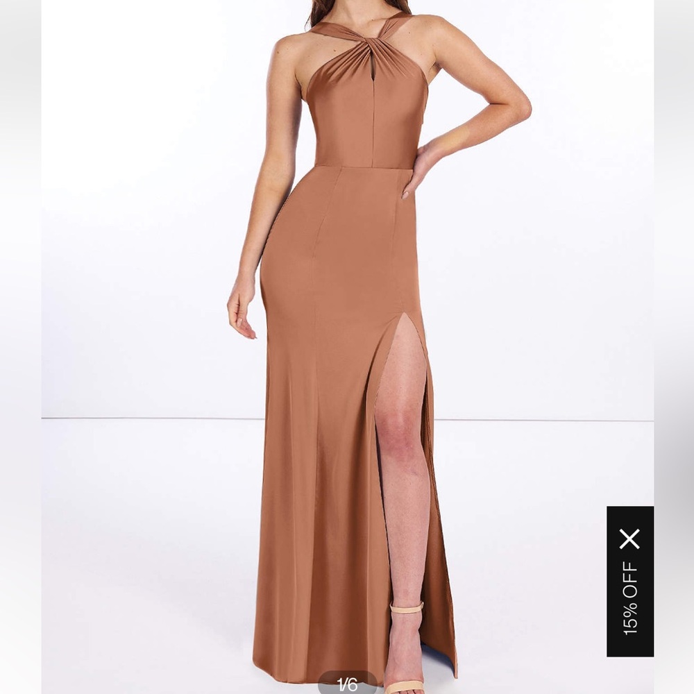 Azazie Elana Copper Halter Neck Bridesmaid Dress Size A12